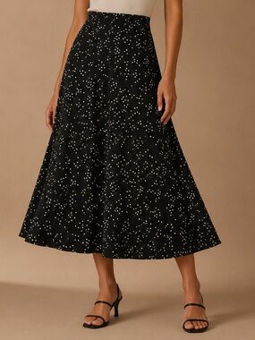 Things Between Black & White Polka Dot Midi Skirt Size Large Retro Chic Flowy